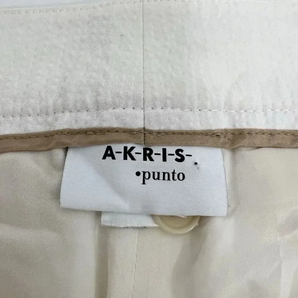 Akris Punto Textured Crop Pants Cotton Ivory Dressy Preppy Trousers Size 2